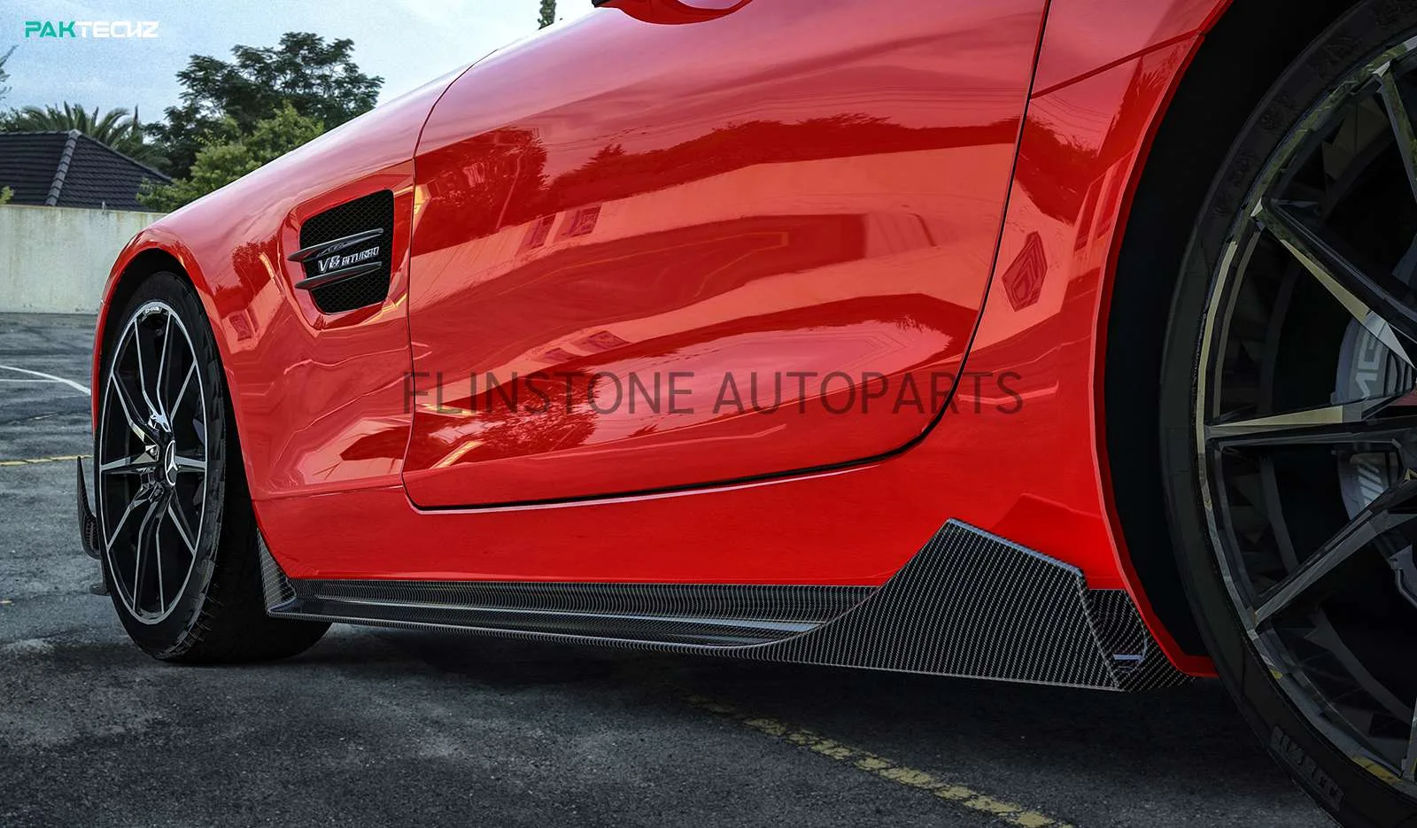 สเกิร์ตข้าง Carbon Fiber AMG GT C190 2014-2016 V.1 ทรง Paktechz