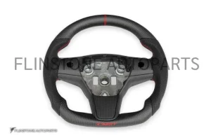 พวงมาลัยแต่ง CMST Carbon Nappa คาดแดง สำหรับ Tesla (แท้)