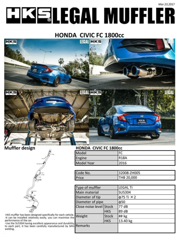 ชุดท่อ HKS Honda Civic FC 1.8E