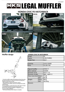 ชุดท่อ HKS Honda Civic FK Hatchback