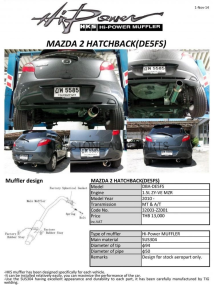 ชุดท่อ HKS Mazda 2 Hatchback 2010