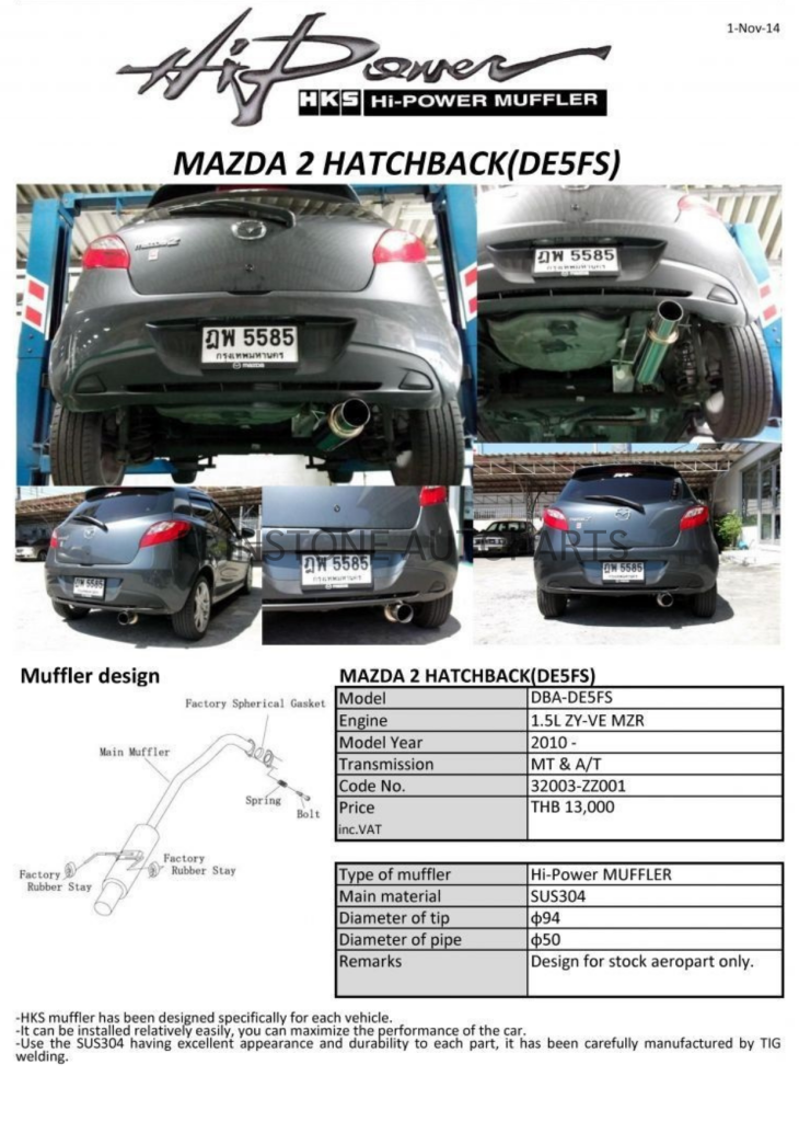 ชุดท่อ HKS Mazda 2 Hatchback 2010