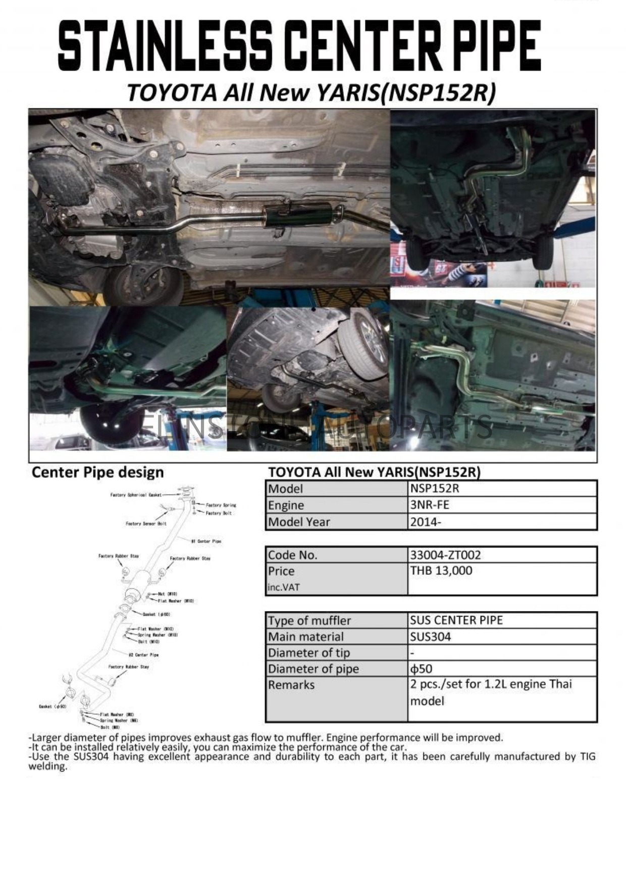 ชุดท่อพักกลาง HKS Toyota Yaris 2014