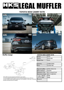 ชุดท่อ HKS Toyota Camry XV70