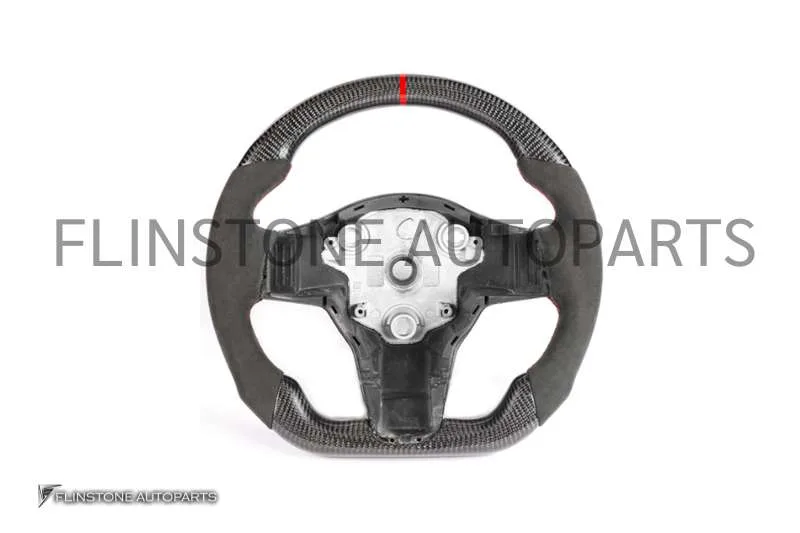 พวงมาลัยแต่ง Alcantara คาดแดง สำหรับ Tesla (แท้)