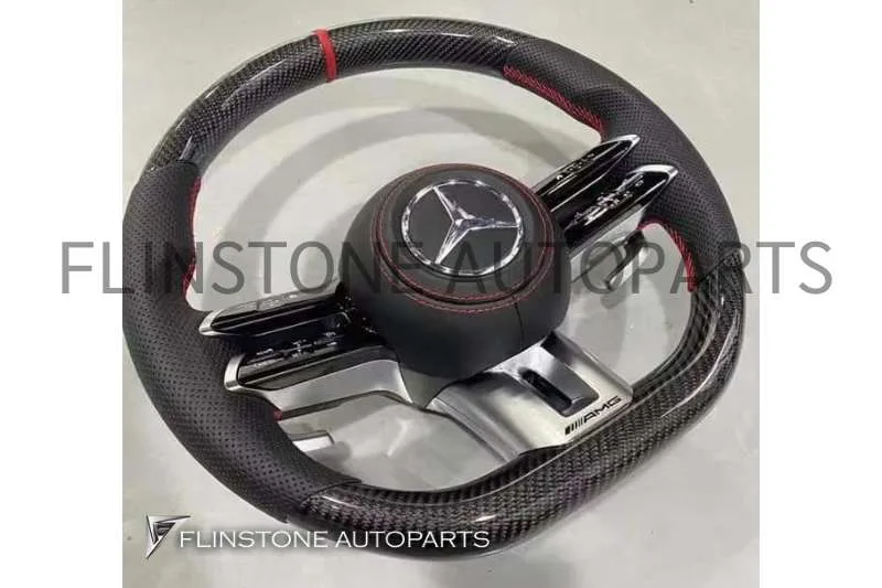 พวงมาลัย Mercedes Benz 2023 Carbon Fiber / Nappa ด้ายสีแดง คาดสีแดง