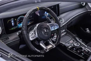 พวงมาลัย Benz ปี20 Forged Carbon Fiber / Nappa ด้ายสีเหลืองพร้อม Paddle Shift