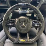 พวงมาลัย Benz ปี20 Carbon Fiber / Alcantara ด้ายสีขาว และสีเหลือง พร้อมจอ LED และ Paddle Shift