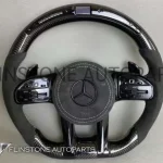 พวงมาลัย Benz ปี20 Carbon Fiber / Alcantara ด้ายสีขาว และสีเหลือง พร้อมจอ LED และ Paddle Shift