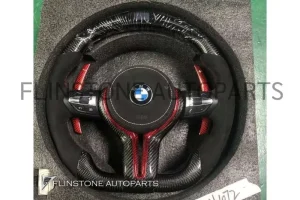 พวงมาลัย BMW Carbon Fiber / Alcantara ด้ายสีแดง พร้อมจอ LED และ Paddle Shift แดง