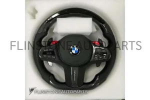 พวงมาลัย BMW M performance Carbon Fiber / Nappa ด้ายสีขาว พร้อมจอ LED และปุ่ม Drive unit