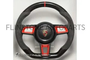 พวงมาลัย Porsche Carbon Fiber / Alcantara ด้ายสีขาว