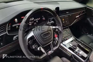 พวงมาลัย Audi S-line Carbon Fiber / Nappa ด้ายสีขาว พร้อมปุ่ม Drive unit