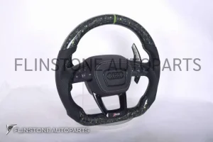 พวงมาลัย Audi RS Forged Carbon Fiber / Nappa ด้ายสีเขียว พร้อม Paddle Shift
