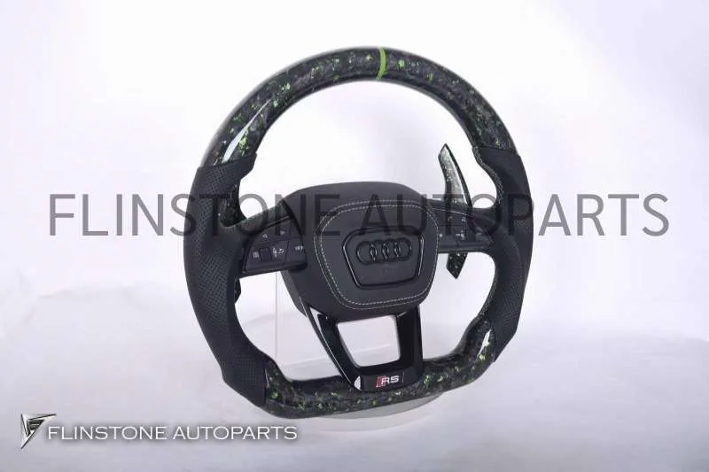 พวงมาลัย Audi RS Forged Carbon Fiber / Nappa ด้ายสีเขียว พร้อม Paddle Shift
