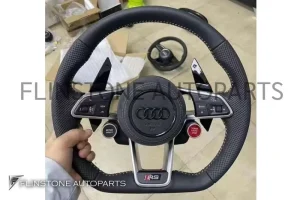 พวงมาลัย Audi RS Nappa ด้ายสีขาว พร้อมปุ่ม Drive unit และ Paddle Shift