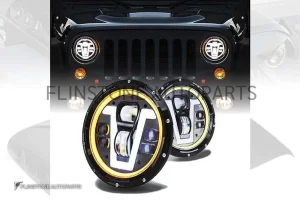 ไฟหน้า Jeep Wrangler แบบ V พร้อมวงแหวนสีเหลือง