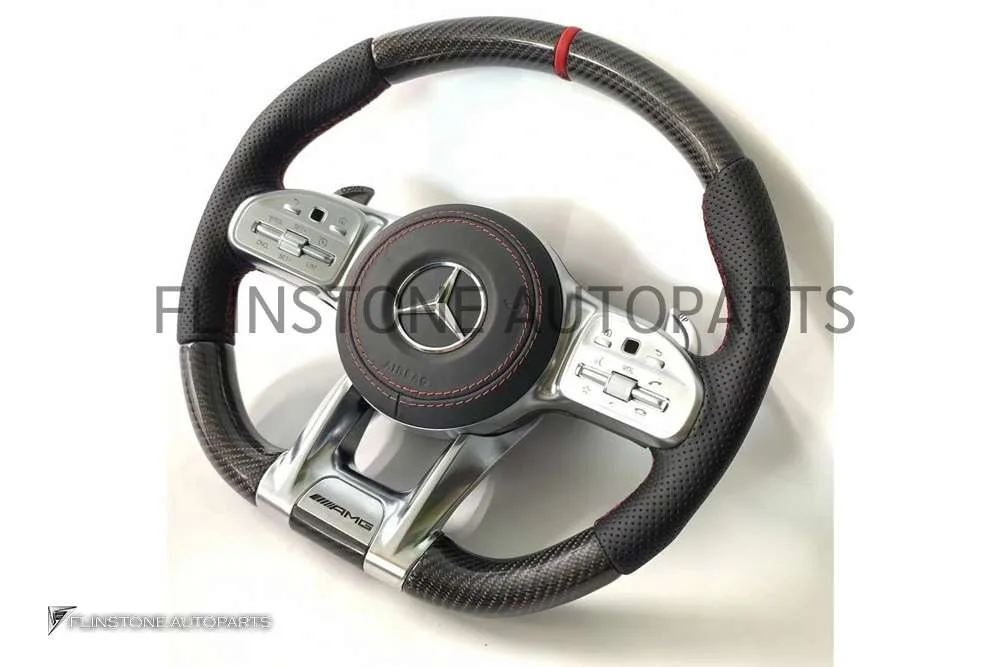 พวงมาลัย Mercedes Benz Carbon fiber มือจับ Nappa คาดสีแดงที่12 นาฬิกา
