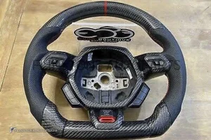 พวงมาลัย Carbon fiber Lamborghini ด้ามจับ Nappa คาดแดง 12 นาฬิกา พร้อมปุ่มกด Push start