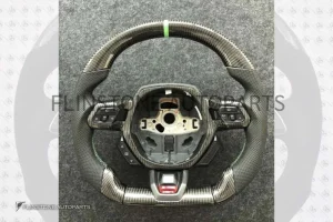 พวงมาลัย Carbon fiber Lamborghini ด้ามจับ Nappa คาดเขียว 12 นาฬิกา พร้อมปุ่มกด push start