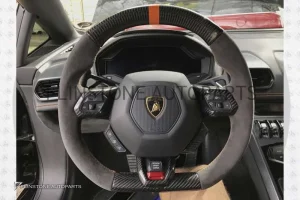 พวงมาลัย Carbon fiber Lamborghini ด้ามจับ Alcantara คาดแดง 12 นาฬิกา พร้อมปุ่มกด push start
