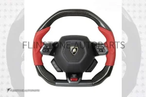 พวงมาลัย Carbon fiber Lamborghini ด้ามจับ Nappa แดง พร้อมปุ่มกด push start