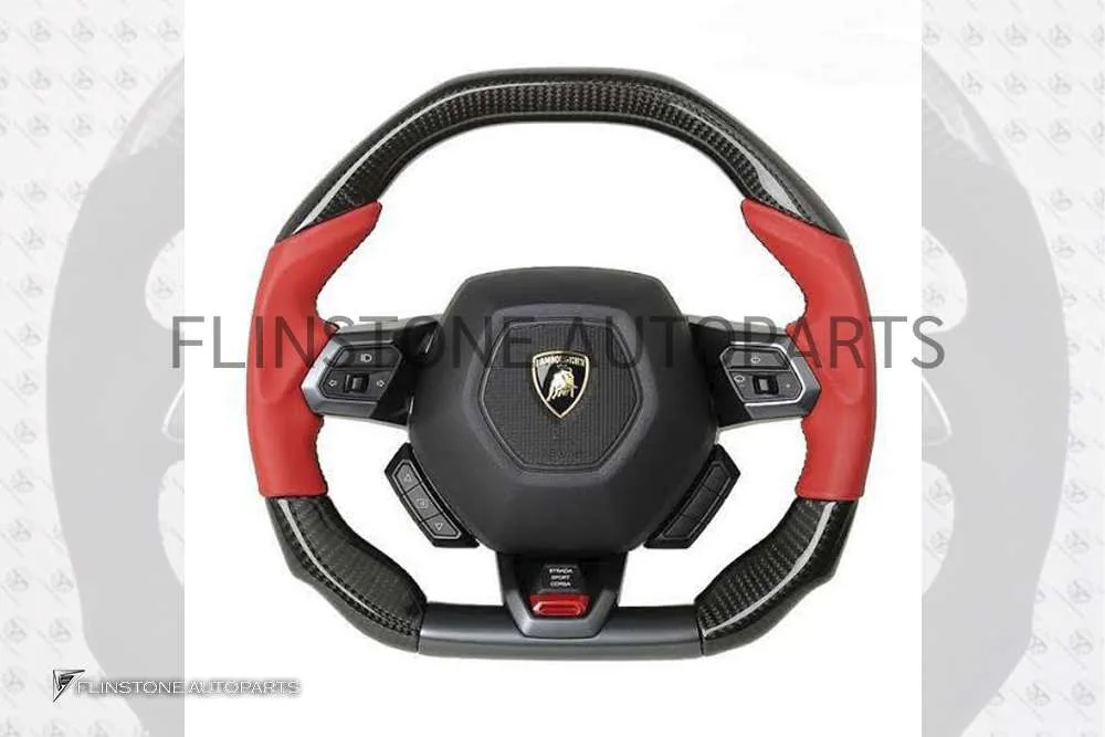 พวงมาลัย Carbon fiber Lamborghini ด้ามจับ Nappa แดง พร้อมปุ่มกด push start