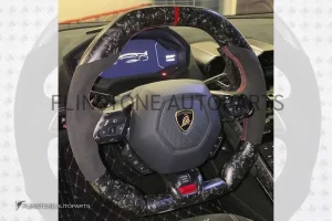 พวงมาลัย Forged Carobon fiber Lamborghini ด้ามจับ Alcantara คาดแดง 12 นาฬิกา พร้อมปุ่มกด Push Start