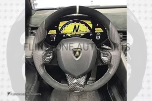 พวงมาลัย Carbon fiber Lamborghini ด้ามจับ Nappa คาดขาว 12 นาฬิกา