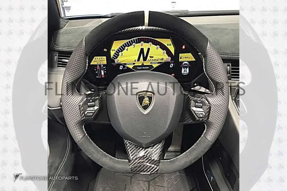 พวงมาลัย Carbon fiber Lamborghini ด้ามจับ Nappa คาดขาว 12 นาฬิกา
