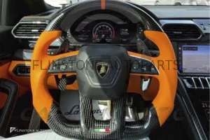 พวงมาลัย Carbon fiber Lamborghini ด้ามจับ Alcantara ส้ม คาดแดง 12 นาฬิกา ลายธงชาติอิตาลี