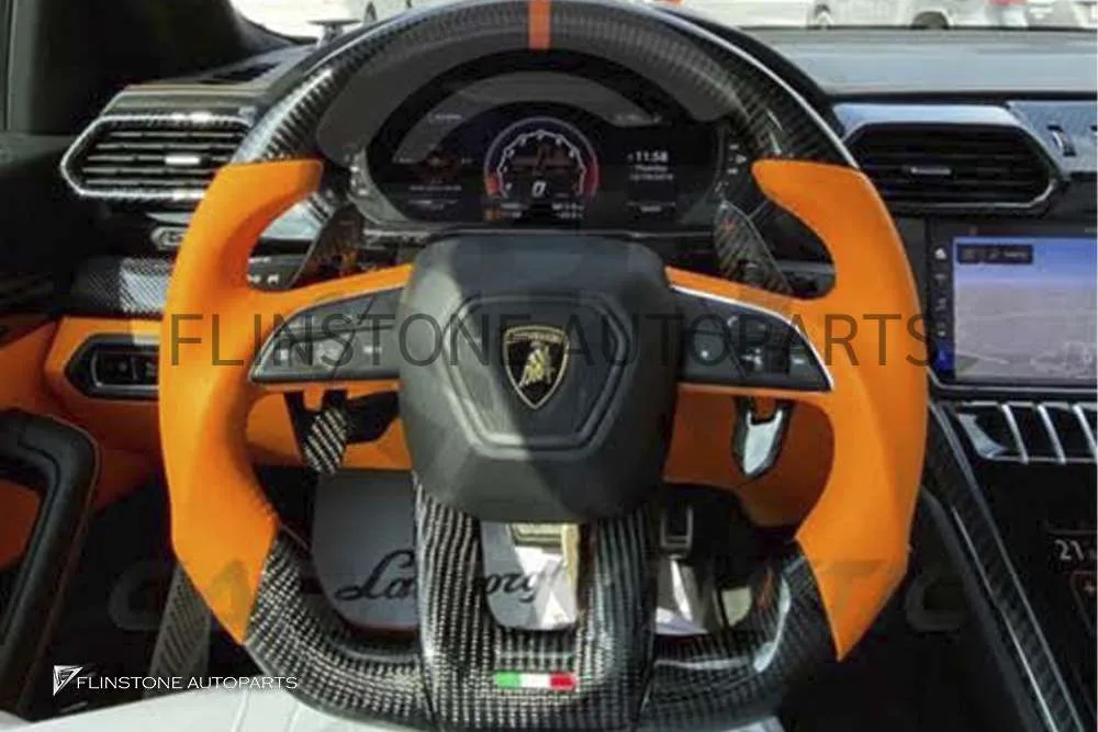 พวงมาลัย Carbon fiber Lamborghini ด้ามจับ Alcantara ส้ม คาดแดง 12 นาฬิกา ลายธงชาติอิตาลี
