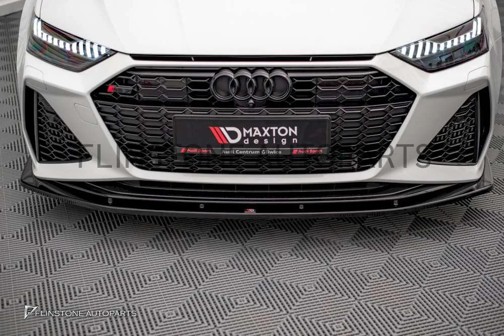 ลิ้นหน้า Audi C8 Rs7 V.2 สีดำเงา ทรง Maxton