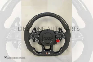 พวงมาลัย Audi หนัง Alcantara/Carbon เย็บด้ายแดง ก้าน S line ปุ่ม Race Display ซ้าย/ขวา