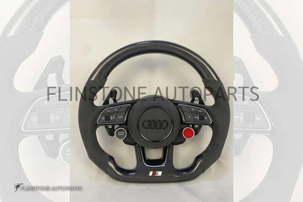 พวงมาลัย Audi หนัง Alcantara/Carbon เย็บด้ายแดง ก้าน S line ปุ่ม Race Display ซ้าย/ขวา