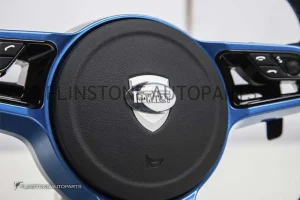 พวงมาลัย Techart สำหรับ Porsche หนัง Nappa สีน้ำเงิน เย็บด้ายน้ำเงิน คาดน้ำเงินที่12นาฬิกา ปุ่มสีน้ำเงิน Paddle Shift สีดำ