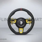 พวงมาลัย Techart สำหรับ Porsche หนัง Nappa สีเหลือง เย็บด้ายเหลือง คาดแดงที่12นาฬิกา ปุ่มสีเหลือง Paddle Shift สีเหลือง