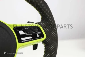 พวงมาลัย Techart สำหรับ Porsche หนัง Nappa สีเหลือง เย็บด้ายเหลือง คาดแดงที่12นาฬิกา ปุ่มสีเหลือง Paddle Shift สีเหลือง