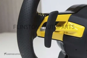 พวงมาลัย Techart สำหรับ Porsche หนัง Nappa สีเหลือง เย็บด้ายเหลือง คาดแดงที่12นาฬิกา ปุ่มสีเหลือง Paddle Shift สีเหลือง