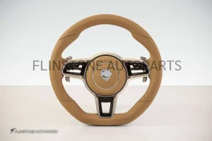 พวงมาลัย Techart สำหรับ Porsche หนัง Nappa สีเบจ เย็บด้ายเบจ ปุ่มสีดำ Paddle Shift สีทอง