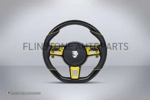 พวงมาลัย Techart สำหรับ Porsche หนัง Nappa/สีดำเงา เย็บด้ายเหลือง ปุ่มสีเหลือง Paddle Shift สีเหลือง