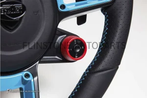 พวงมาลัย Techart สำหรับ Porsche หนัง Nappa เย็บด้ายฟ้า คาดฟ้าที่12นาฬิกา ปุ่มสีฟ้า Paddle Shift สีดำ ปุ่ม Race Display ขวา