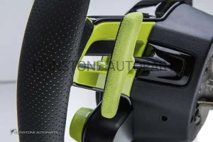พวงมาลัย Techart สำหรับ Porsche หนัง Nappa เย็บด้ายเขียว คาดเขียวที่12นาฬิกา ปุ่มสีเขียว Paddle Shift สีเขียว ปุ่ม Race Display ขวา