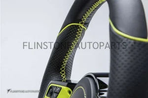 พวงมาลัย Techart สำหรับ Porsche หนัง Nappa เย็บด้ายเขียว คาดเขียวที่12นาฬิกา ปุ่มสีเขียว Paddle Shift สีเขียว ปุ่ม Race Display ขวา