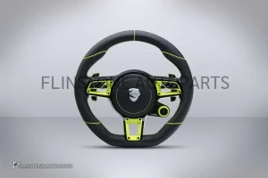 พวงมาลัย Techart สำหรับ Porsche หนัง Nappa เย็บด้ายเขียว คาดเขียวที่12นาฬิกา ปุ่มสีเขียว Paddle Shift สีเขียว ปุ่ม Race Display ขวา