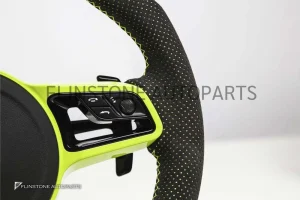 พวงมาลัย Techart สำหรับ Porsche หนัง Nappa สีเขียว/Carbon Fiber เย็บด้ายเขียว ปุ่มสีดำ Paddle Shift สีดำ ก้านสีเขียว