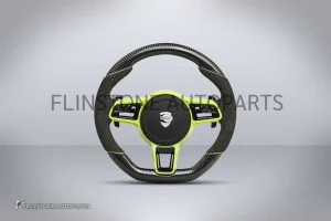 พวงมาลัย Techart สำหรับ Porsche หนัง Nappa สีเขียว/Carbon Fiber เย็บด้ายเขียว ปุ่มสีดำ Paddle Shift สีดำ ก้านสีเขียว