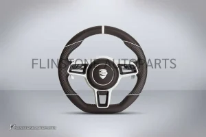 พวงมาลัย Techart สำหรับ Porsche หนัง Nappa สีขาว เย็บด้ายขาว คาดขาวที่12นาฬิกา ปุ่มสีดำ Paddle Shift สีขาว ก้านสีขาว
