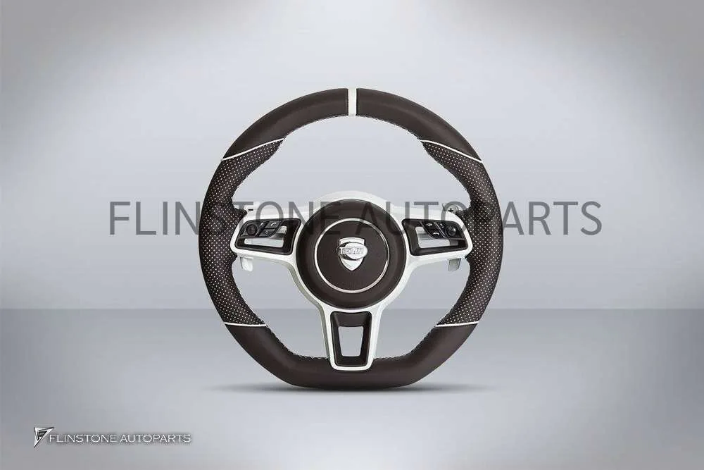 พวงมาลัย Techart สำหรับ Porsche หนัง Nappa สีขาว เย็บด้ายขาว คาดขาวที่12นาฬิกา ปุ่มสีดำ Paddle Shift สีขาว ก้านสีขาว