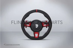 พวงมาลัย Techart สำหรับ Porsche หนัง Nappa/Alcantara เย็บด้ายแดง คาดแดงที่12นาฬิกา ปุ่มสีแดง Paddle Shift สีแดง